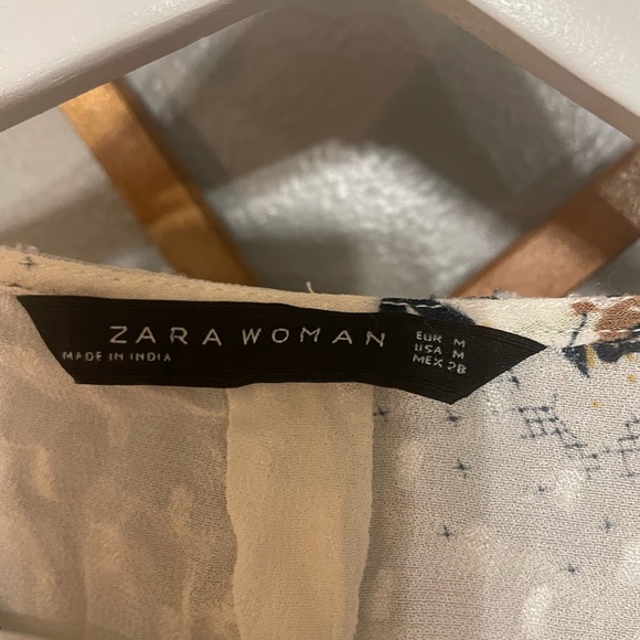 Zara embroidered and floral print open tassel tie kimono top peasant sleeves - Picture 5 of 9